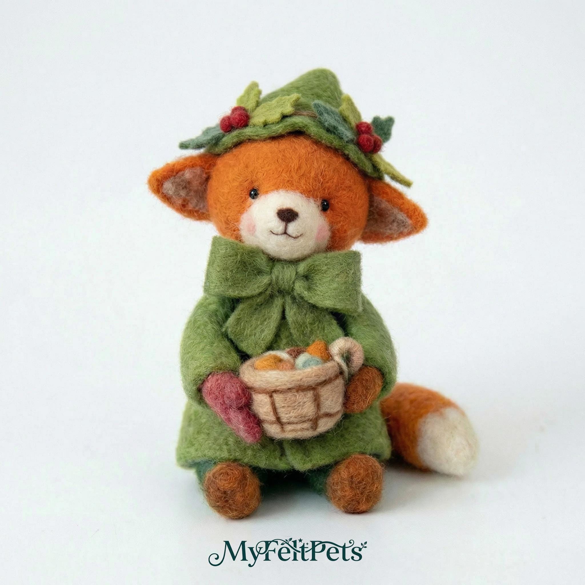 Needle felted fox sprite woodland diorama by Jiajia Felt Studio featuring whimsical fox figure in lush woodland setting