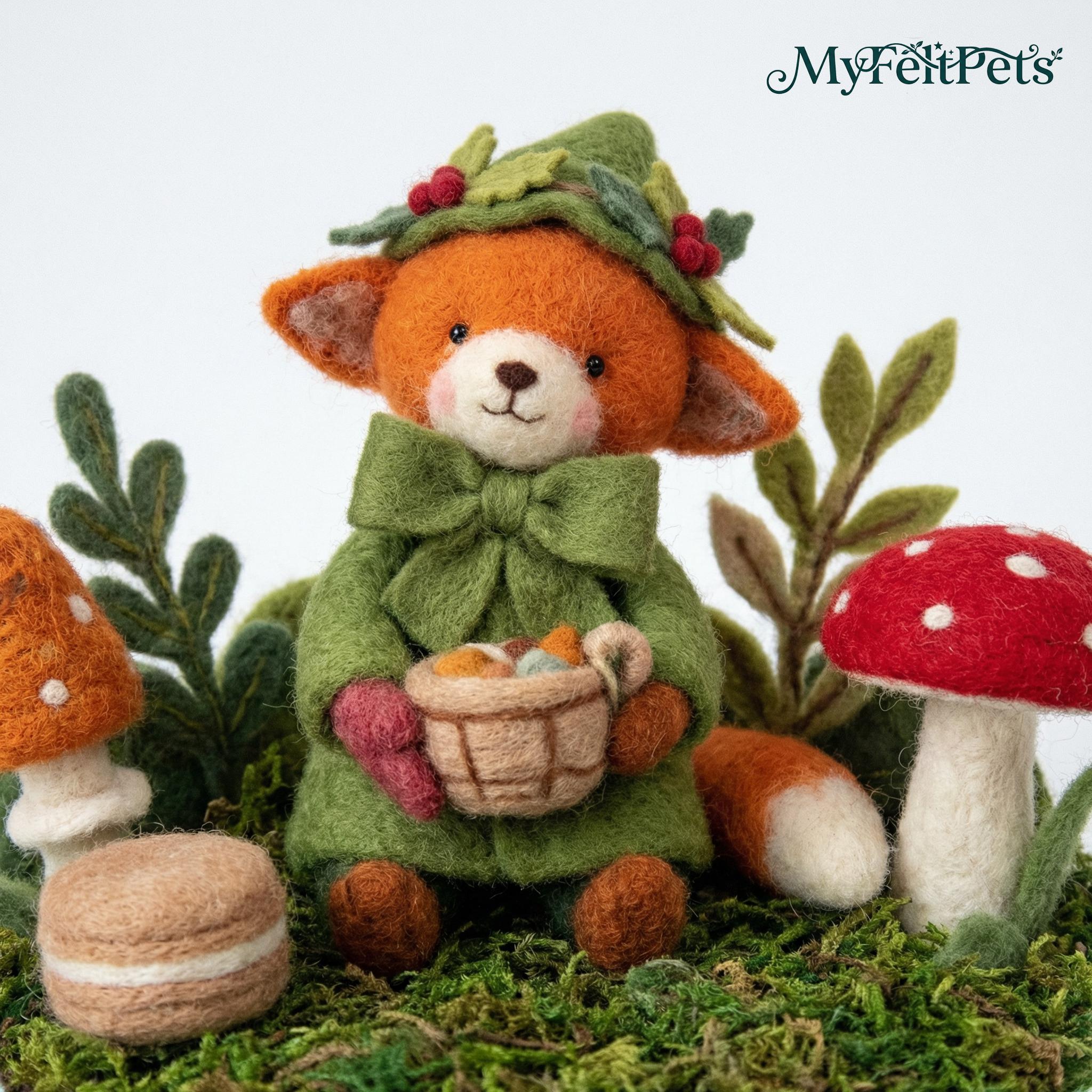 Needle felted fox sprite ¨C main view, handmade needle-felted whimsical woodland decor.