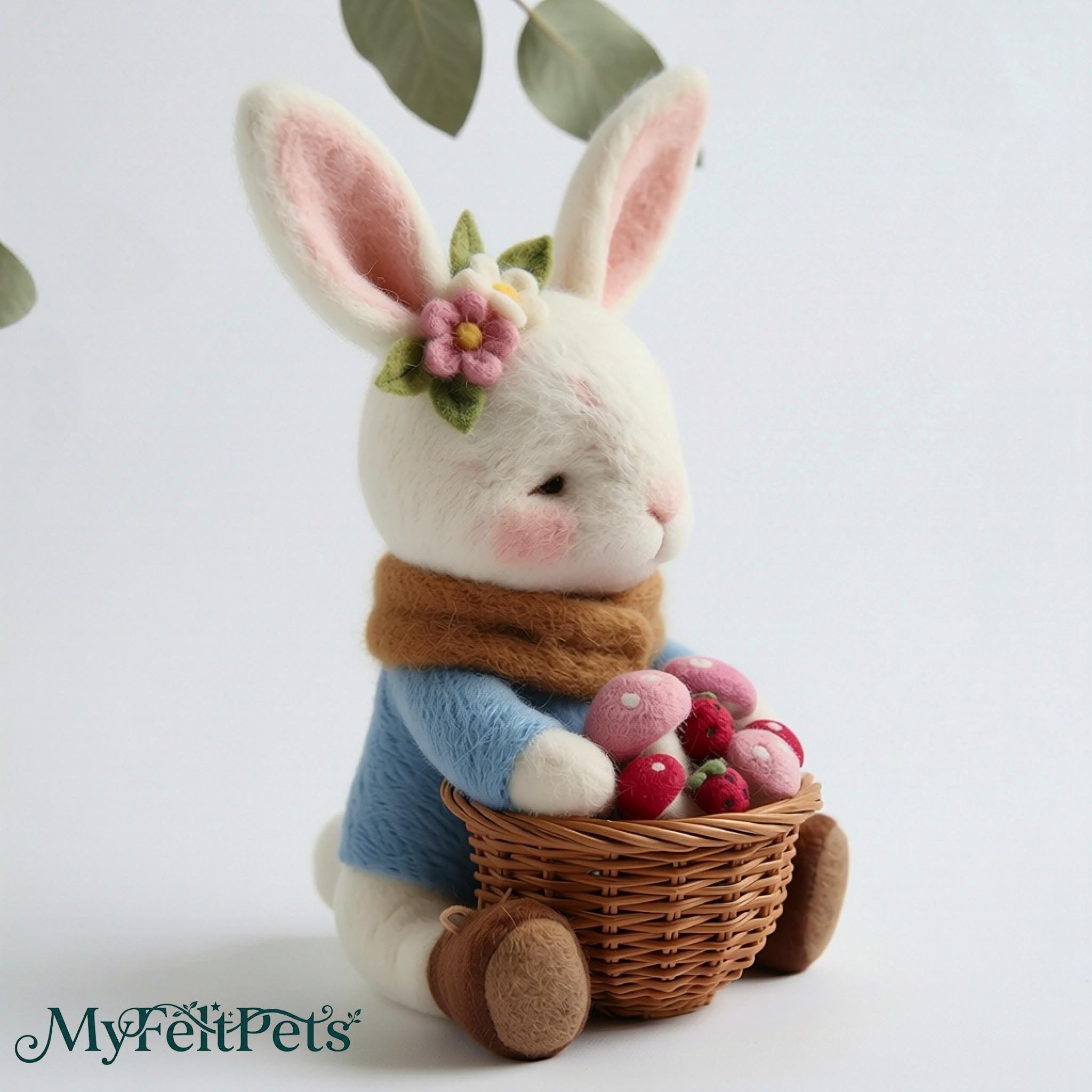 Needle felted Woodland Bunny figurine from Jiajia Felt Studio, featuring whimsical design as a charming felt animal decor piece.