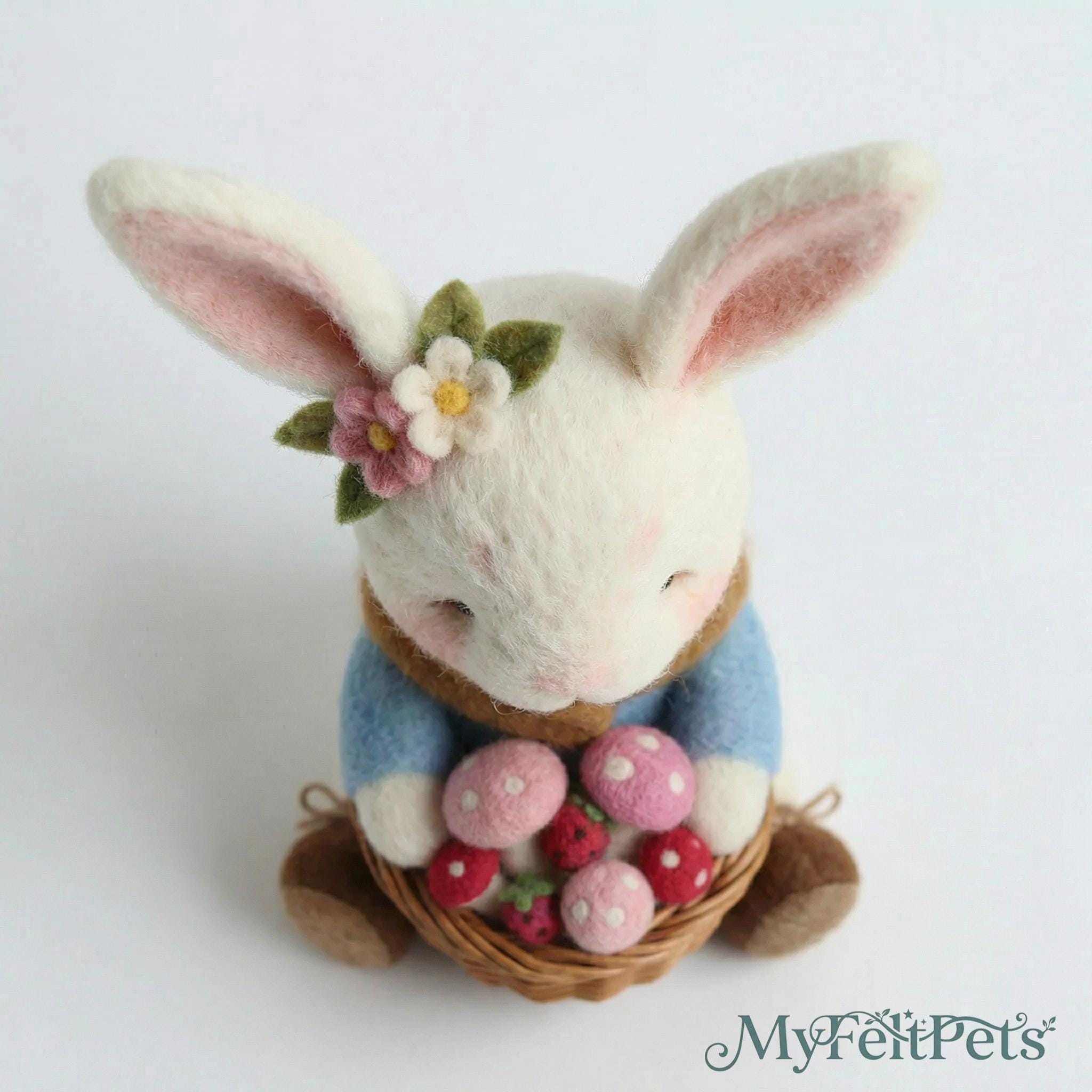Needle felted storybook bunny figurine by Jiajia Felt Studio, whimsical woodland decor with a charming handmade felt animal.