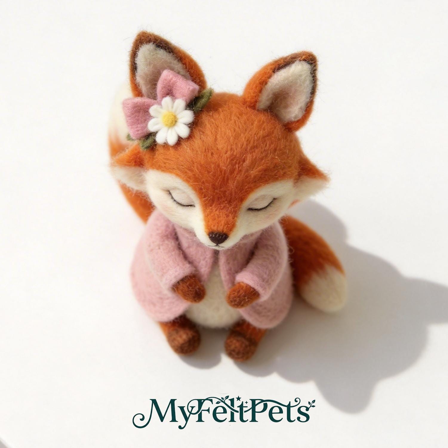 Needle felted fox sculpture in woodland diorama by Jiajia Felt Studio, whimsical woodland decor with detailed natural features.