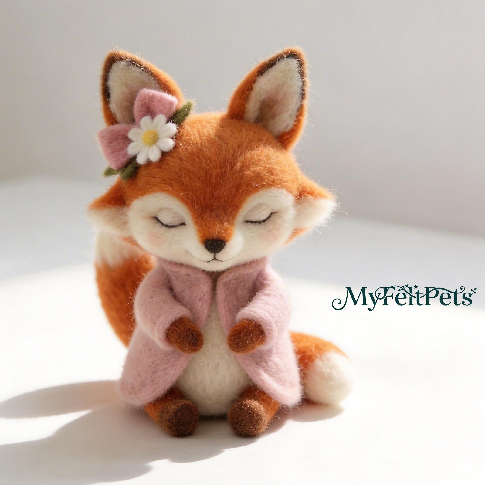 Needle felted fox sculpture ¨C side angle showing handcrafted wool texture and details.