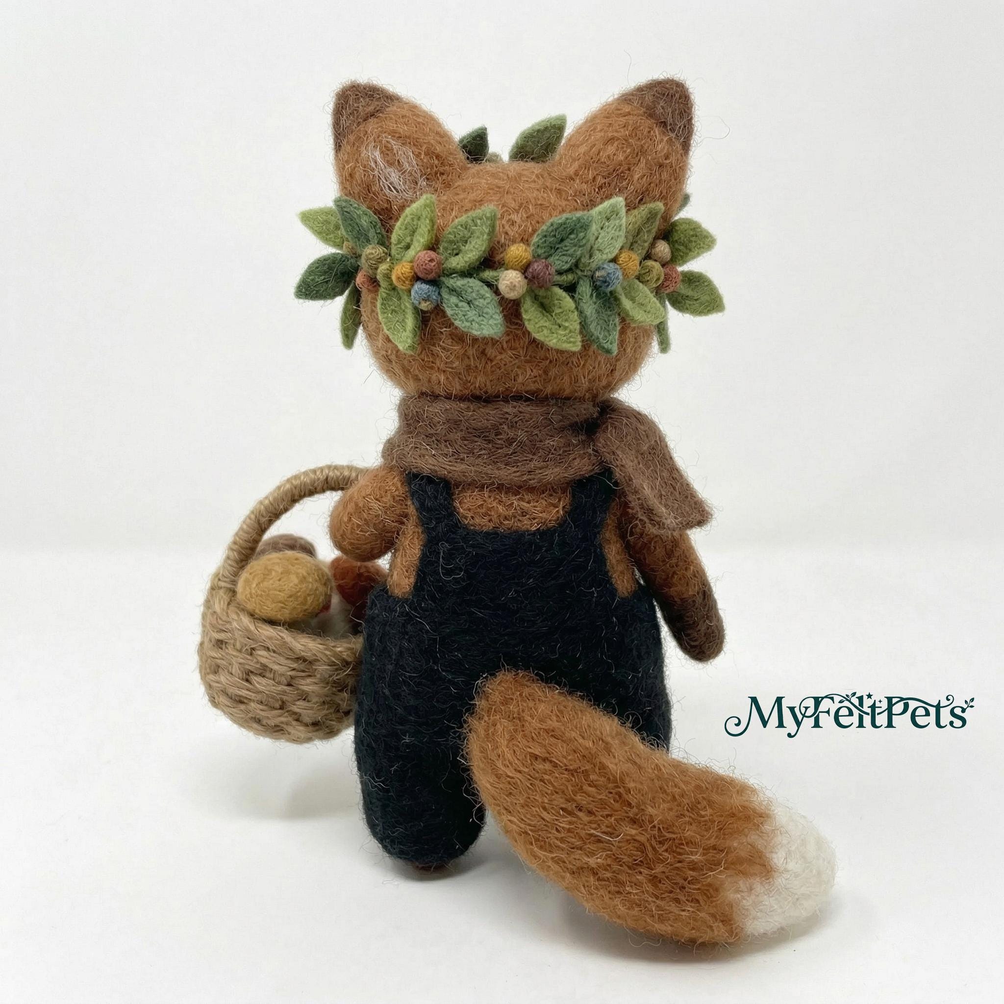 Needle felted fox sculpture from Jiajia Felt Studio, woodland diorama decor with detailed, whimsical fox figure in natural setting.