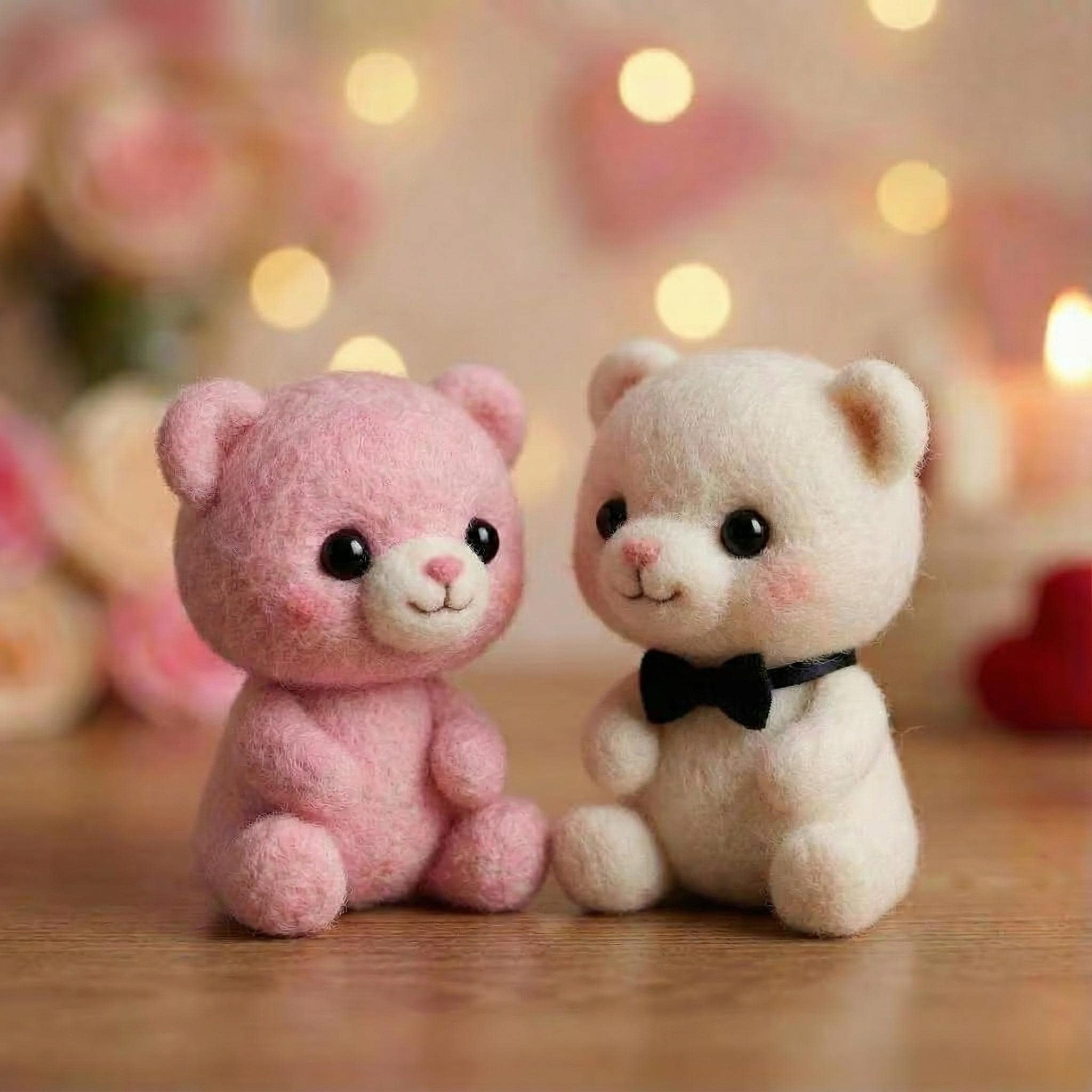 Handmade needle-felted wool animal figurines set with heart headbands, birthday gift for her