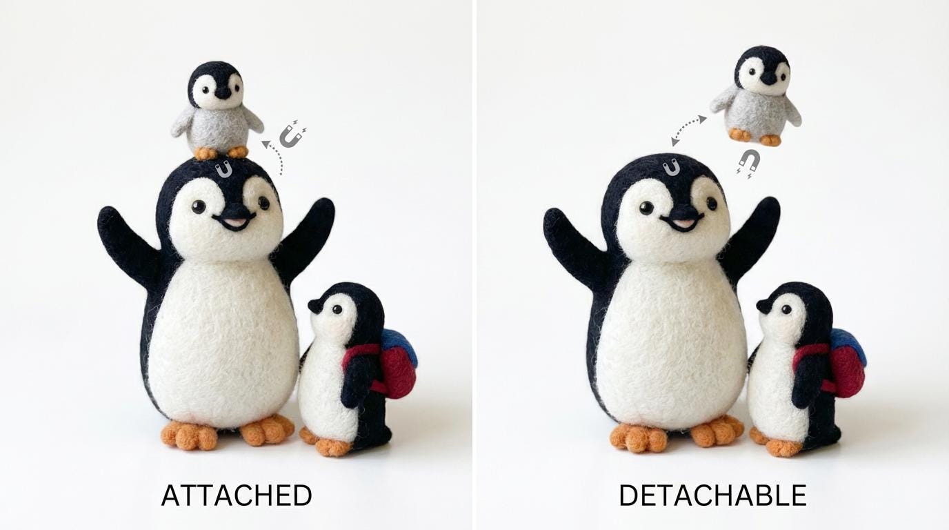 Needle felted penguin family figurines by wwwilovefelt, adorable wool nursery decor and keepsake display with magnetic features
