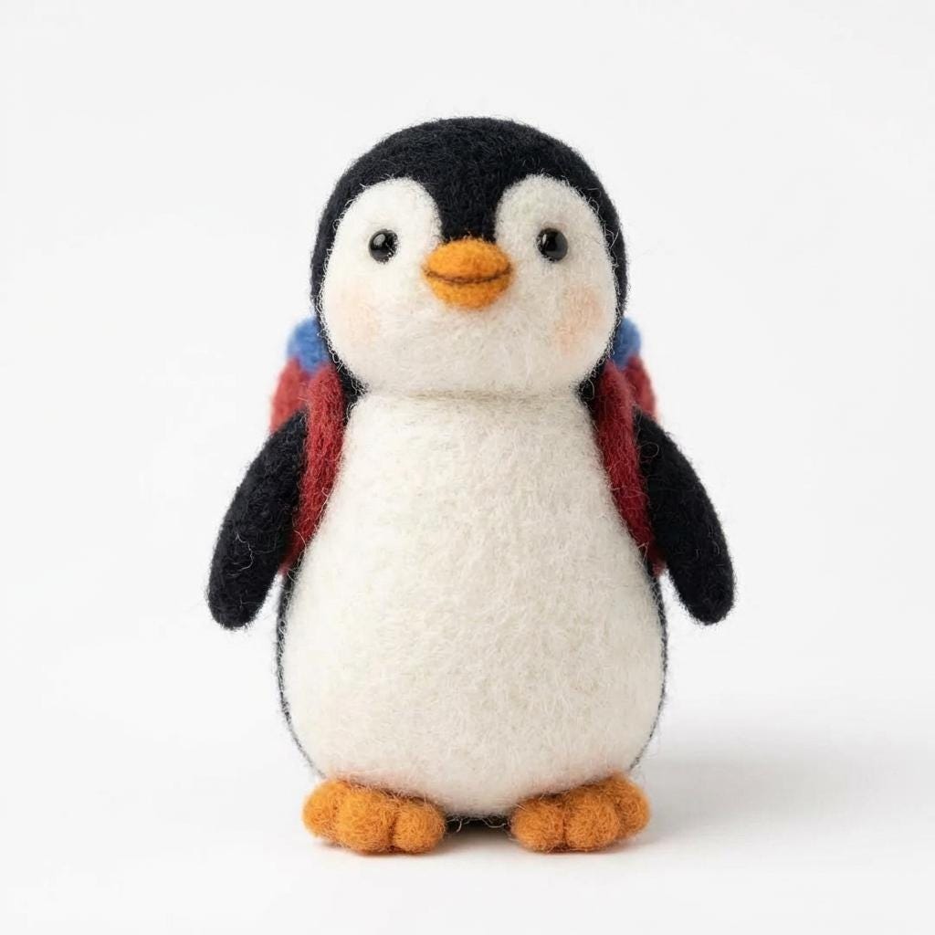 Needle felted penguin family figurines from wwwilovefelt, magnetic wool nursery decor and keepsake display with detailed penguin figures.