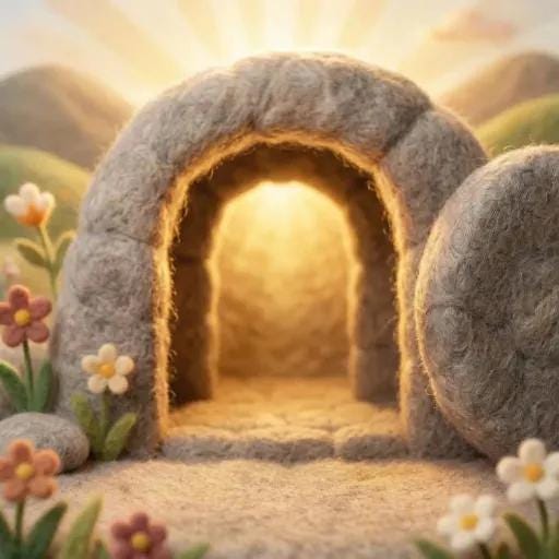 Needle felt Easter Nativity Scene by Jiajia Felt Studio, featuring religious figures and animals in handcrafted Christian faith decor.