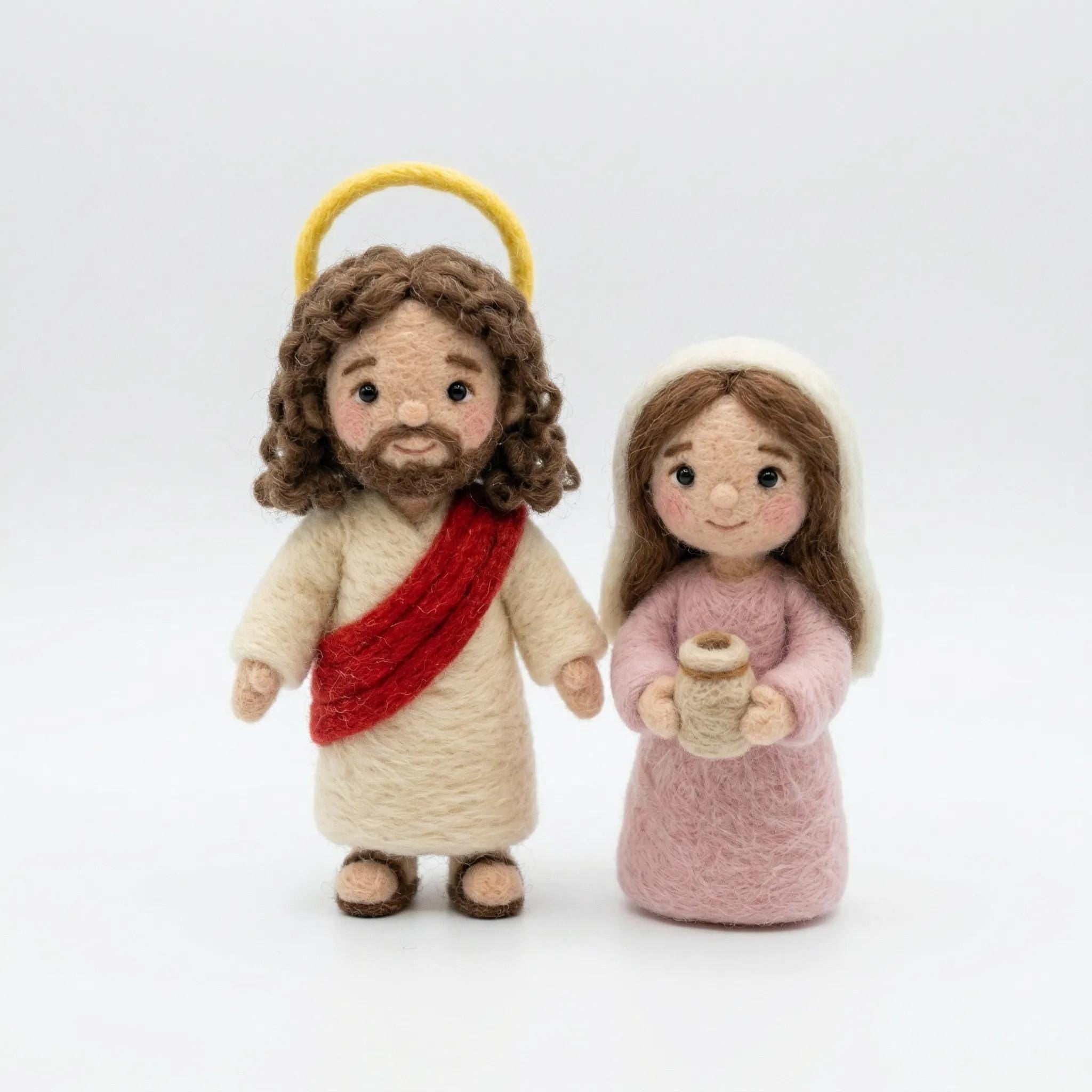 Needle felt easter nativity scene ¨C side angle showing handcrafted wool texture and details.