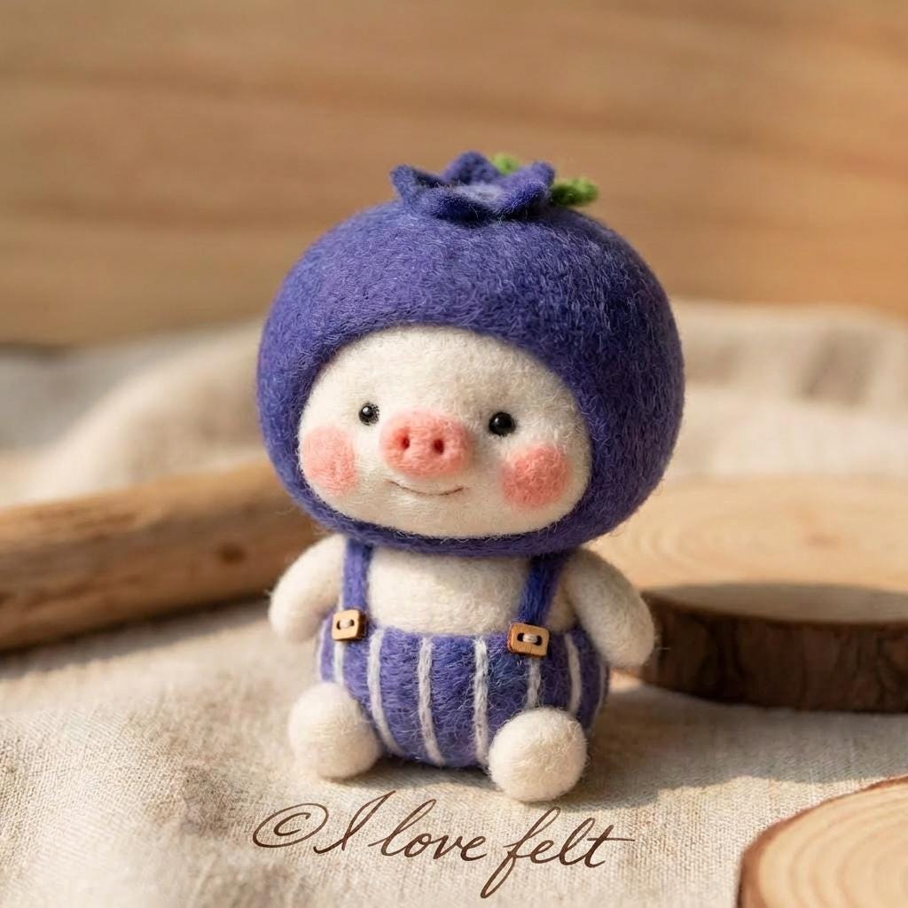 Needle Felt Fruit Pig,  Pig Figurine, Wool Desk Buddy,Mother’s Day gift