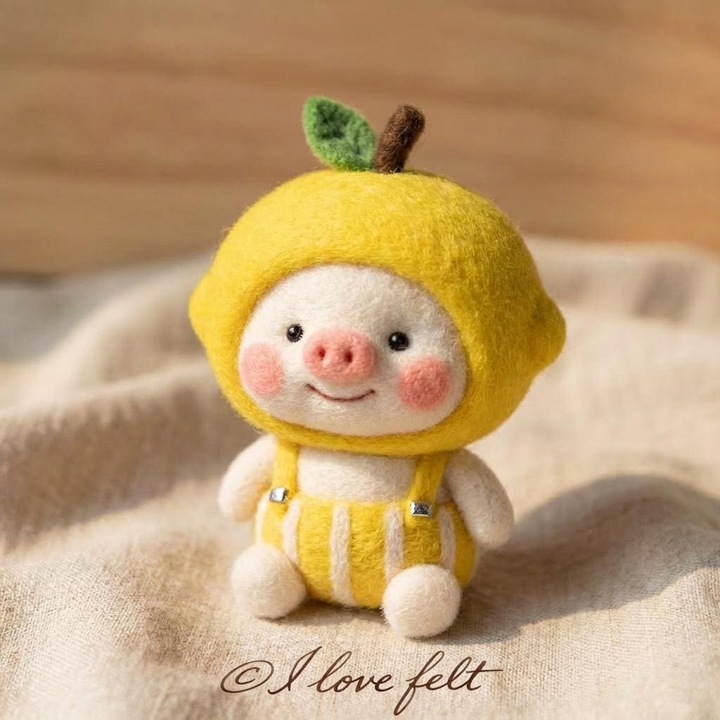 Needle felted pig figurine with a wool texture, designed as a cute desk buddy, perfect for Mother's Day gifting by wwwilovefelt.