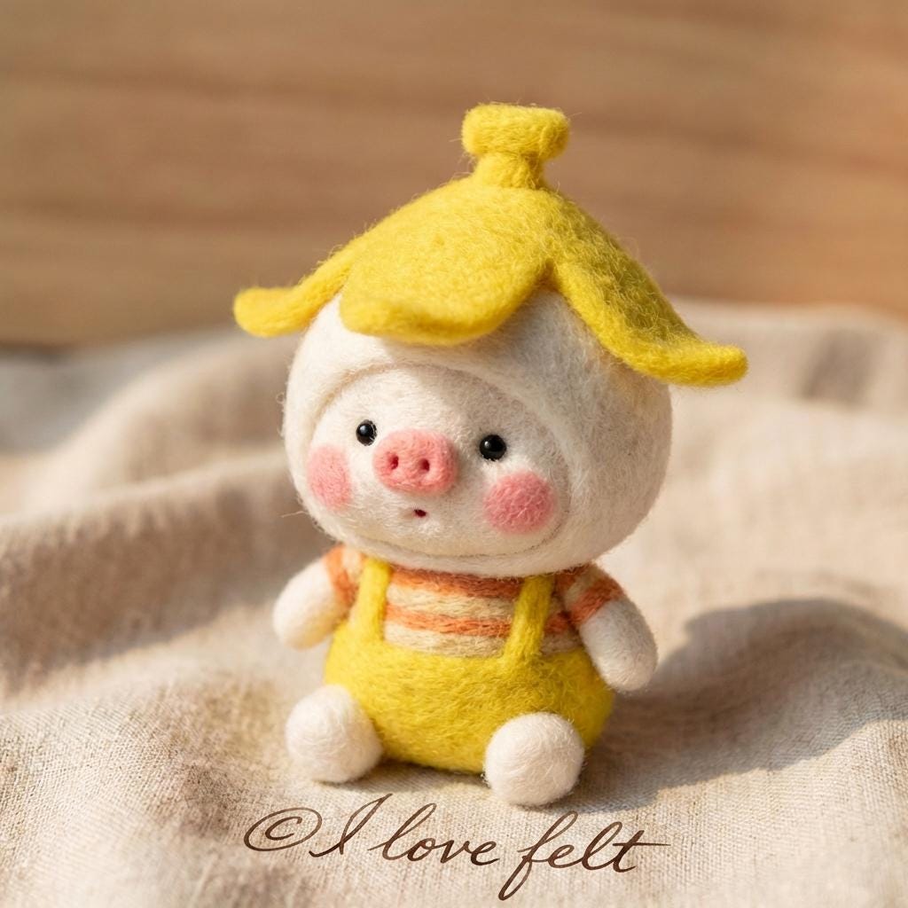 Needle felted pig figurine by wwwilovefelt, wool desk buddy, cute fruit-inspired pig sculpture, perfect for Mother's Day gift.
