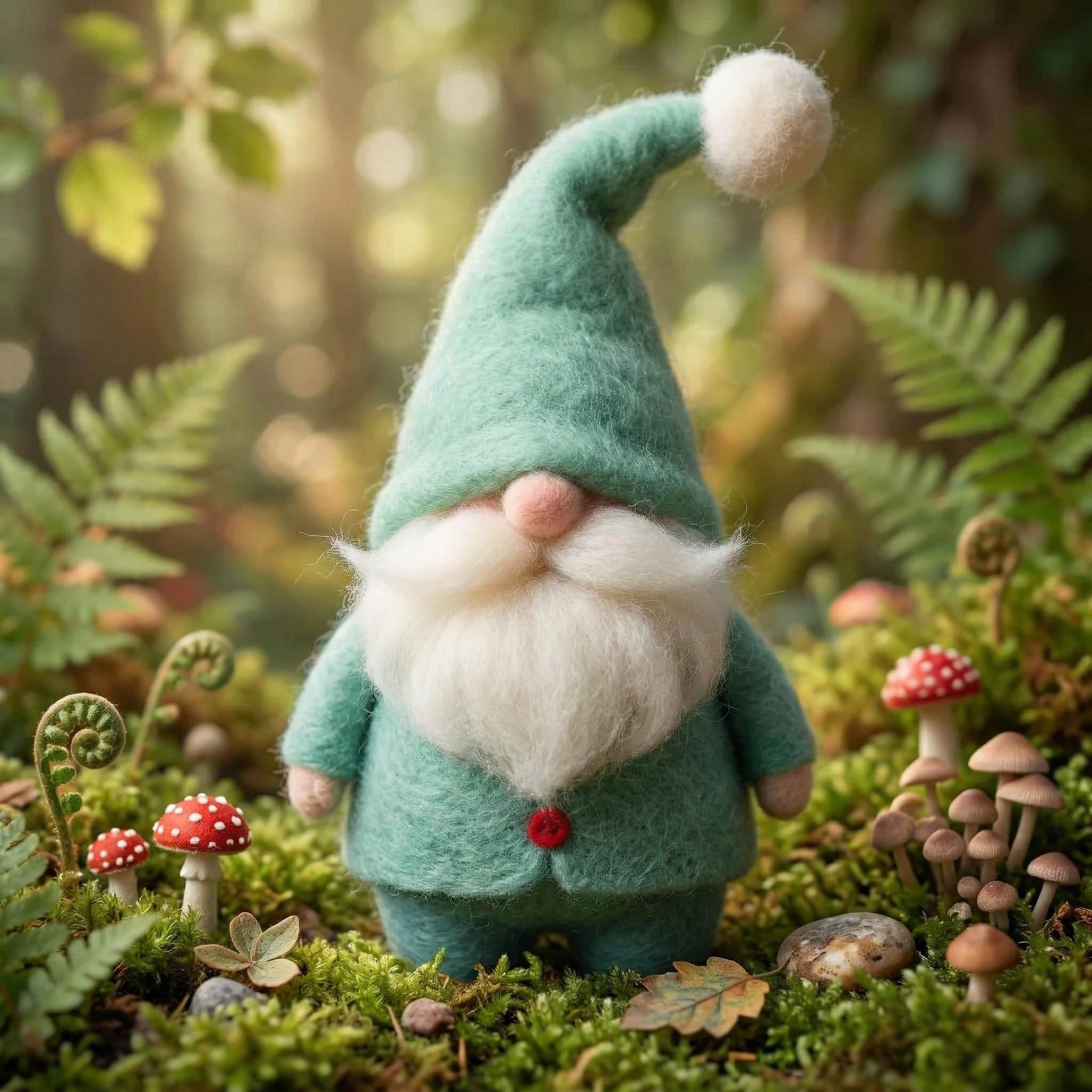 Handmade needle felt gnome figurine with wool woodland details, miniature decor perfect as a gift for mom.