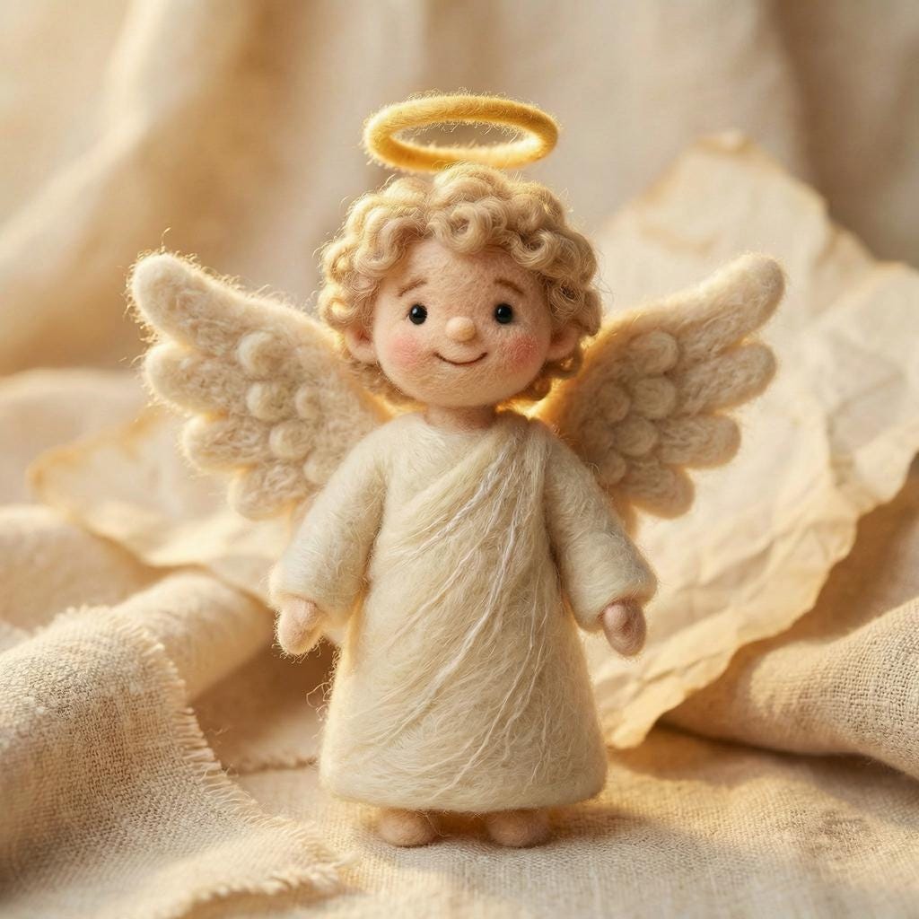 Needle felt angel figurine by Jiajia Felt Studio, Christian faith decor with detailed handcrafted religious ornament.