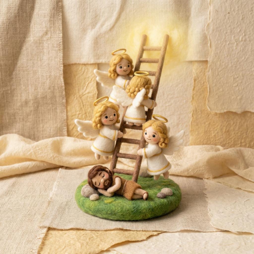 Needle felt angel figurine from Jiajia Felt Studio, Christian faith decor with detailed felted wool angel in a serene pose.