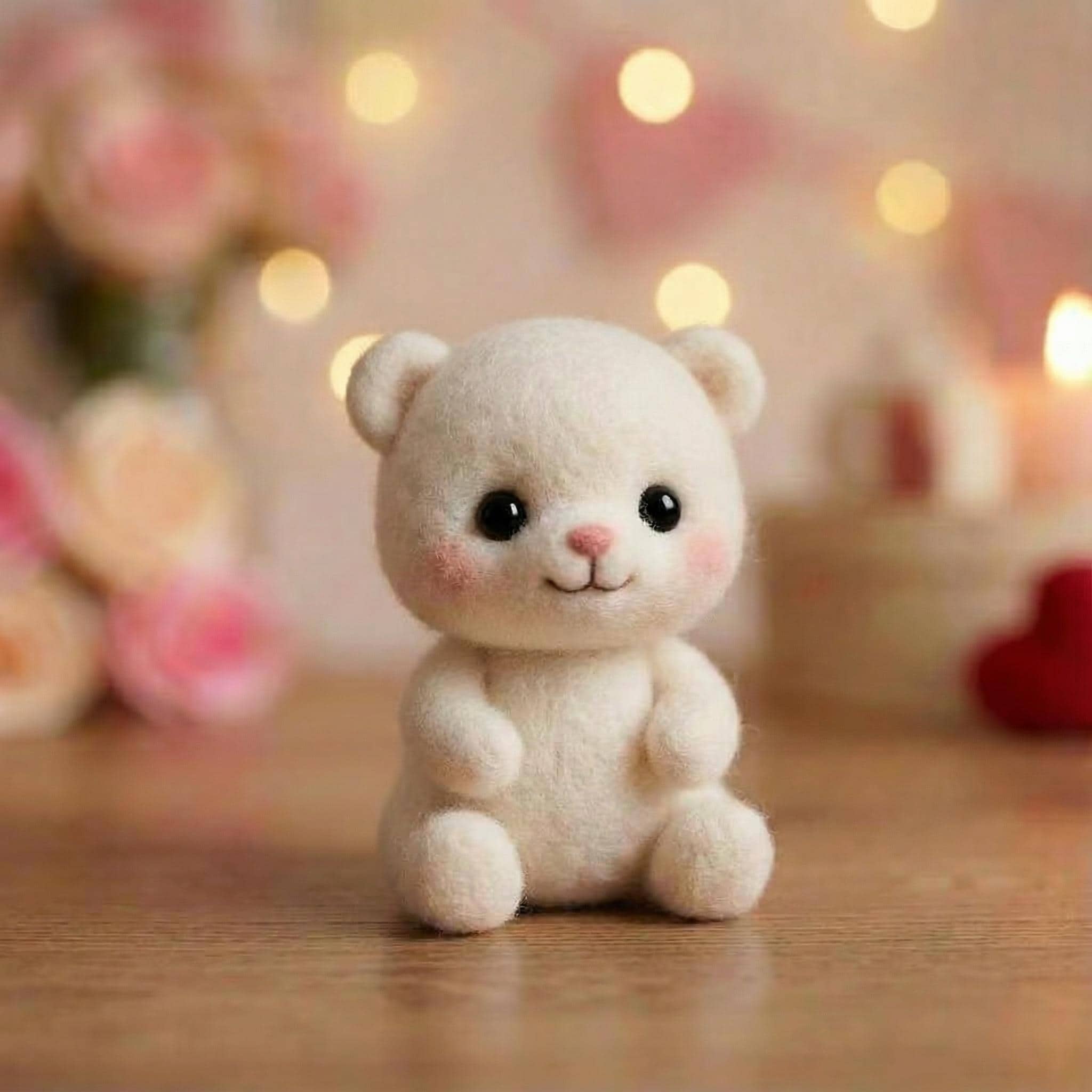 Needle felt animal figurines set by wwwilovefelt featuring small wool sculptures, perfect for gift or decorative display.