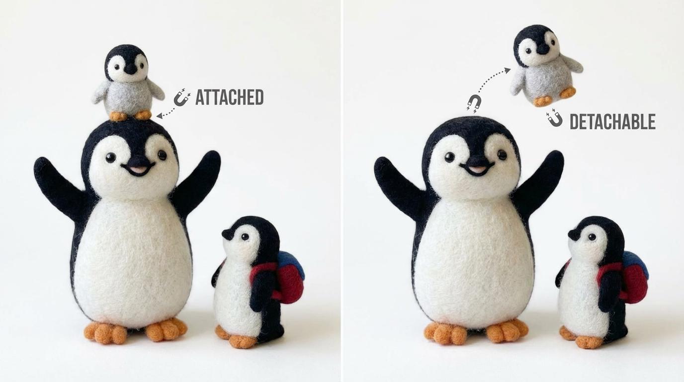 Needle felted penguin family figurines by wwwilovefelt, showcasing adorable wool nursery decor and keepsake display.