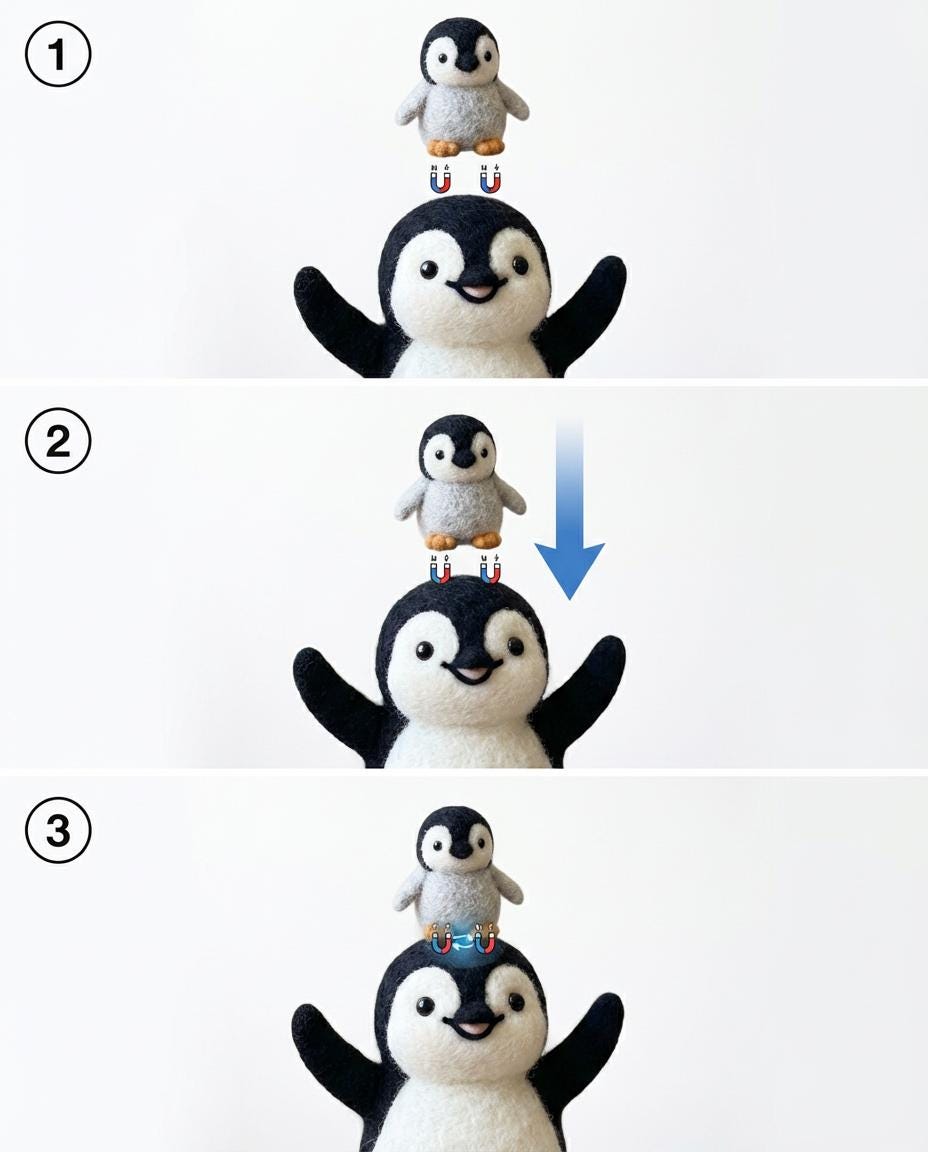 Needle felted penguin family figurines by wwwilovefelt, magnetic wool nursery decor and keepsake display with detailed penguin characters.
