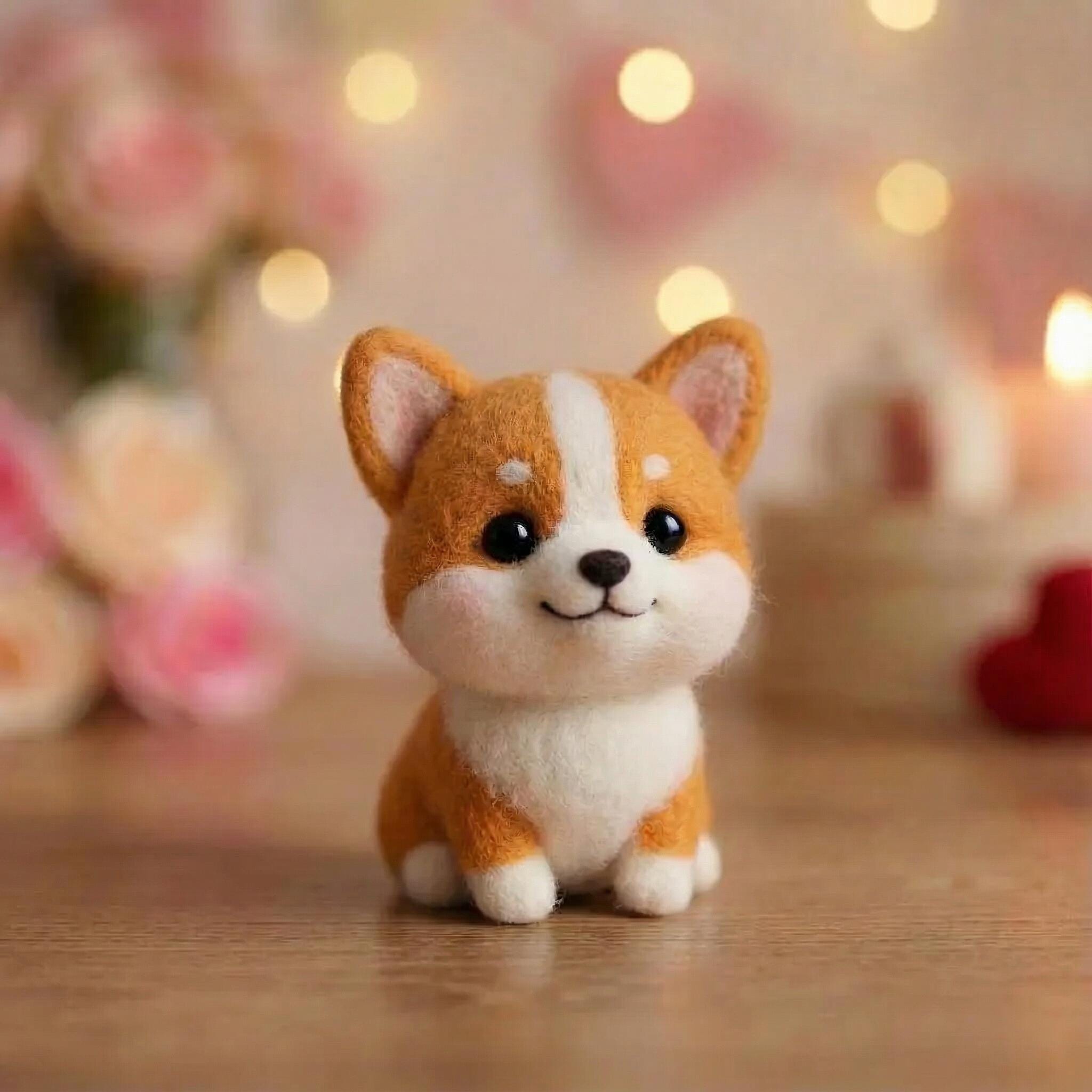 Needle felted handmade dog figurine by wwwilovefelt, soft plush companion dog sculpture for dog lovers and emotional support decor.