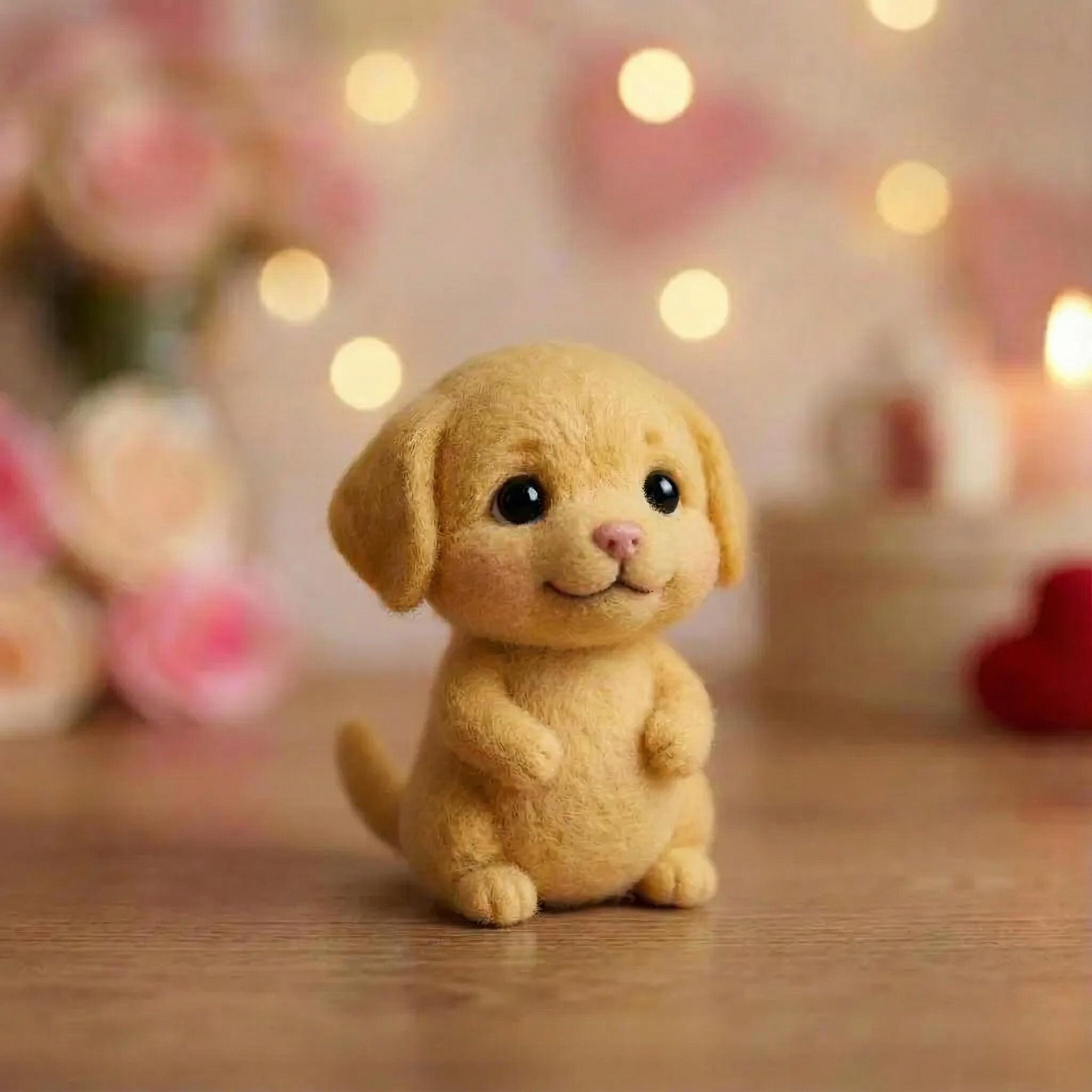 Needle felted handmade dog figurine by wwwilovefelt, soft plush emotional support decor for dog lovers.