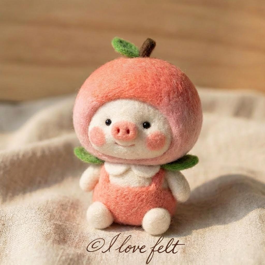 Needle felted pig figurine by wwwilovefelt, wool desk buddy resembling fruit pig, perfect as a Mother's Day gift.