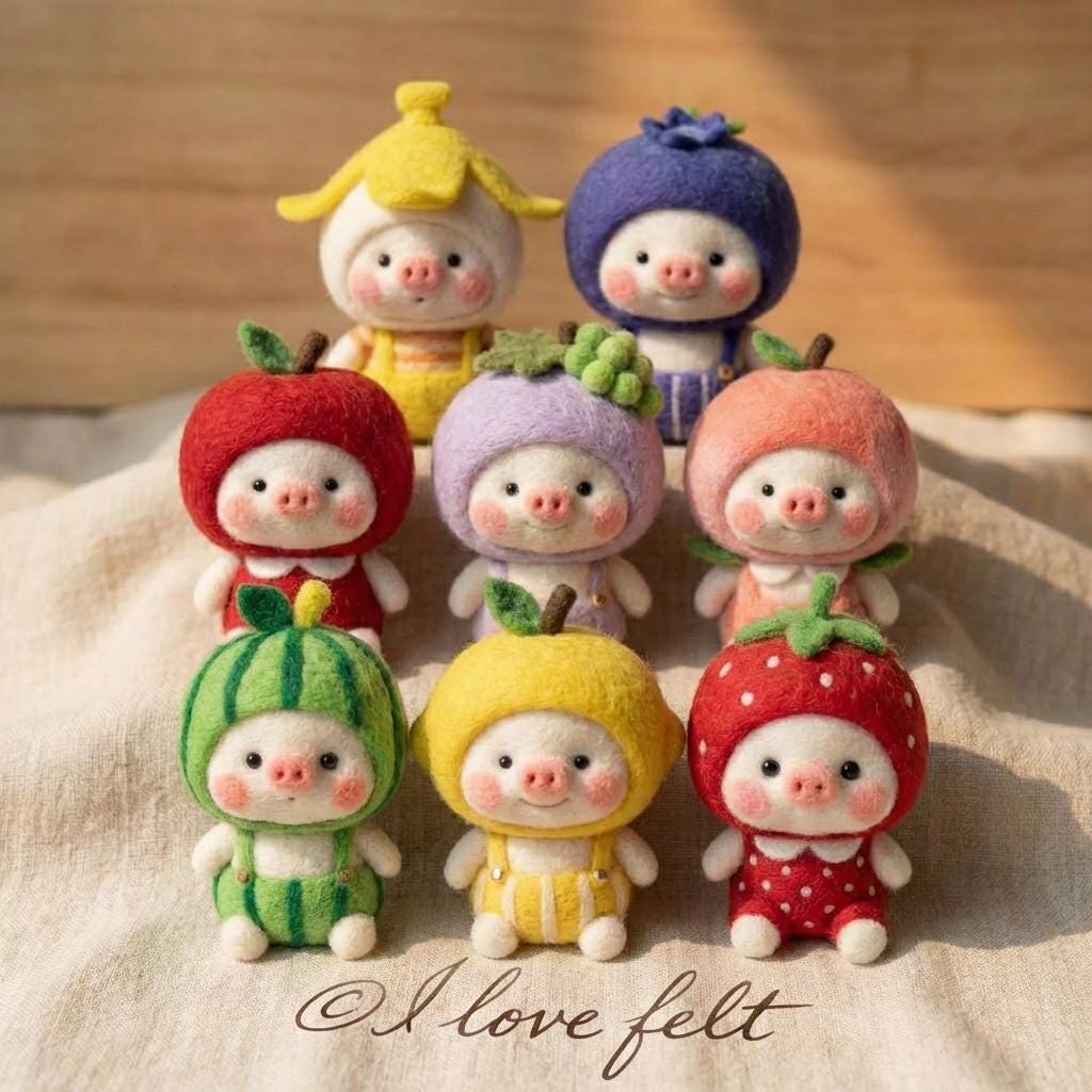 Needle Felt Fruit Pig,  Pig Figurine, Wool Desk Buddy,Mother’s Day gift