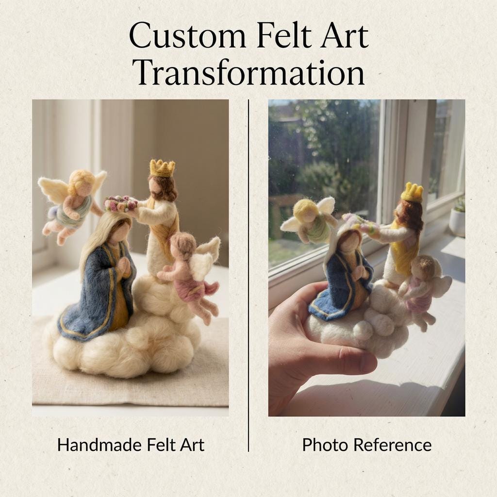 Custom felt art commission by Jiajia Felt Studio, personalized handmade keepsake featuring intricate felted design and craftsmanship.