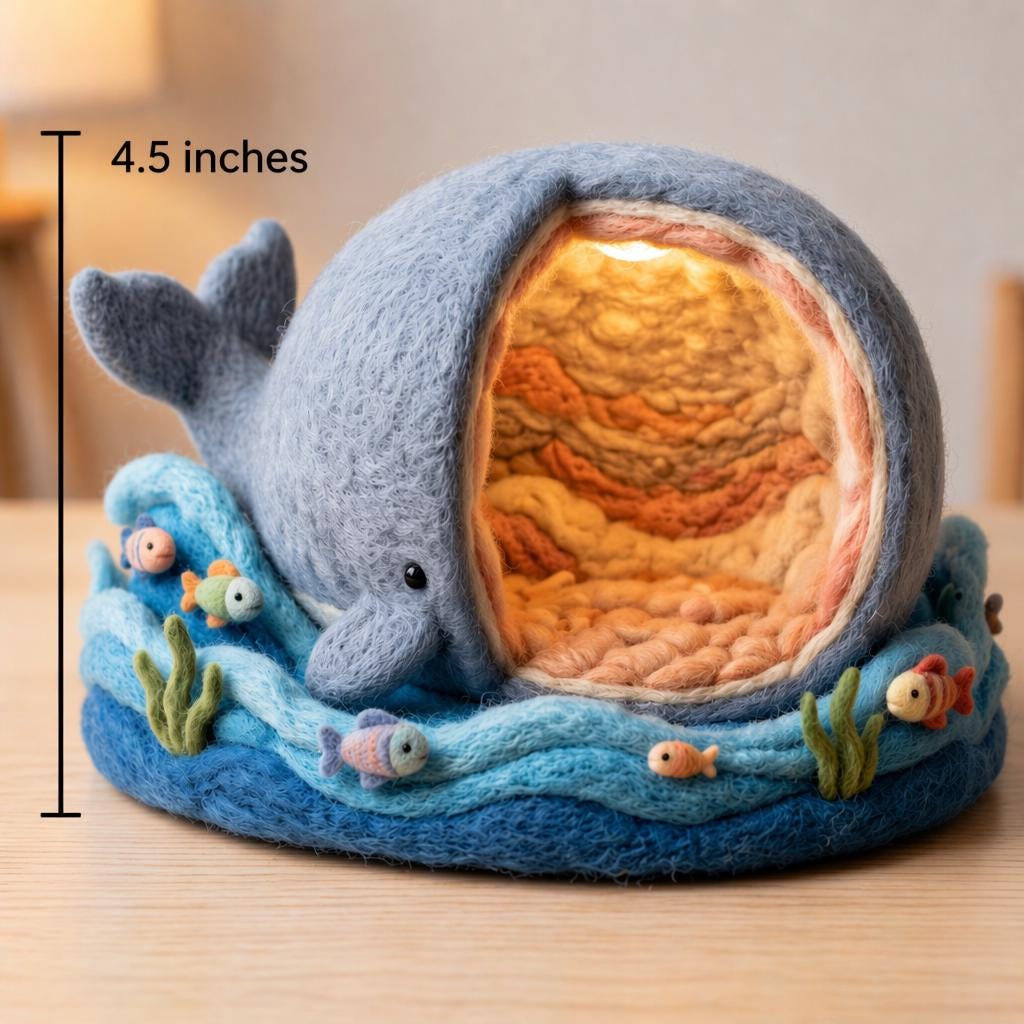 Needle felt Jonah and the Whale figurine by Jiajia Felt Studio, Christian faith decor, handmade religious felt art.