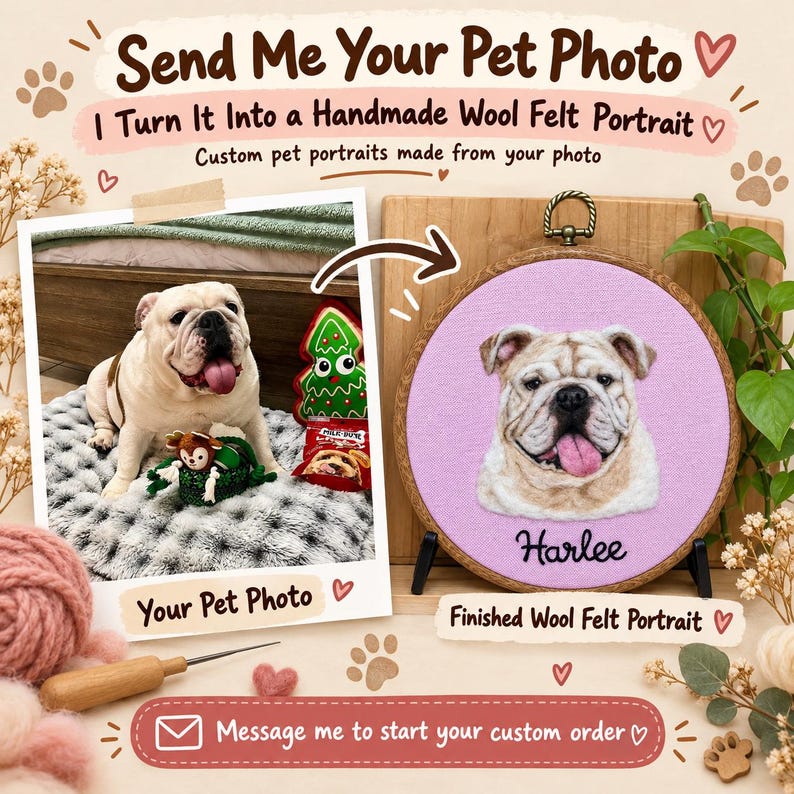 Custom wool felt pet bust portrait from a photograph