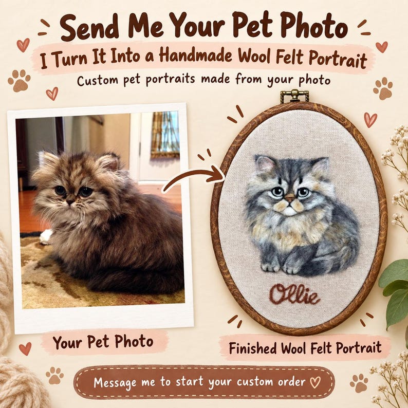 Custom needle felted cat portrait from a photograph