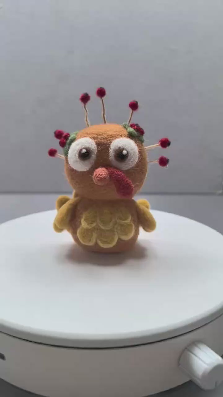 360-degree turntable view of a needle felted berry turkey